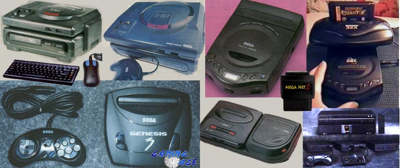 Sega Genesis 1 con Mega CD I, Sega Mega Drive I con Mega CD II,Sega Multi Mega, Sega CDX con 32x,teclado Tectoy para Megadrive, raton Sega, modem Tectoy MegaNet 2, Sega Genesis 3, Megadrive II con Mega CD II, Pionneer LaserActive con modulos Megadrive y PC Egine